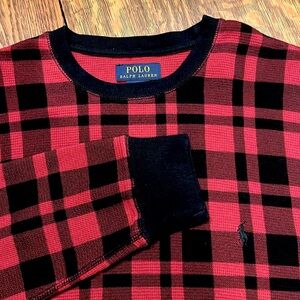 A black and red checkered Polo Ralph Lauren long-sleeved shirt, size XL.